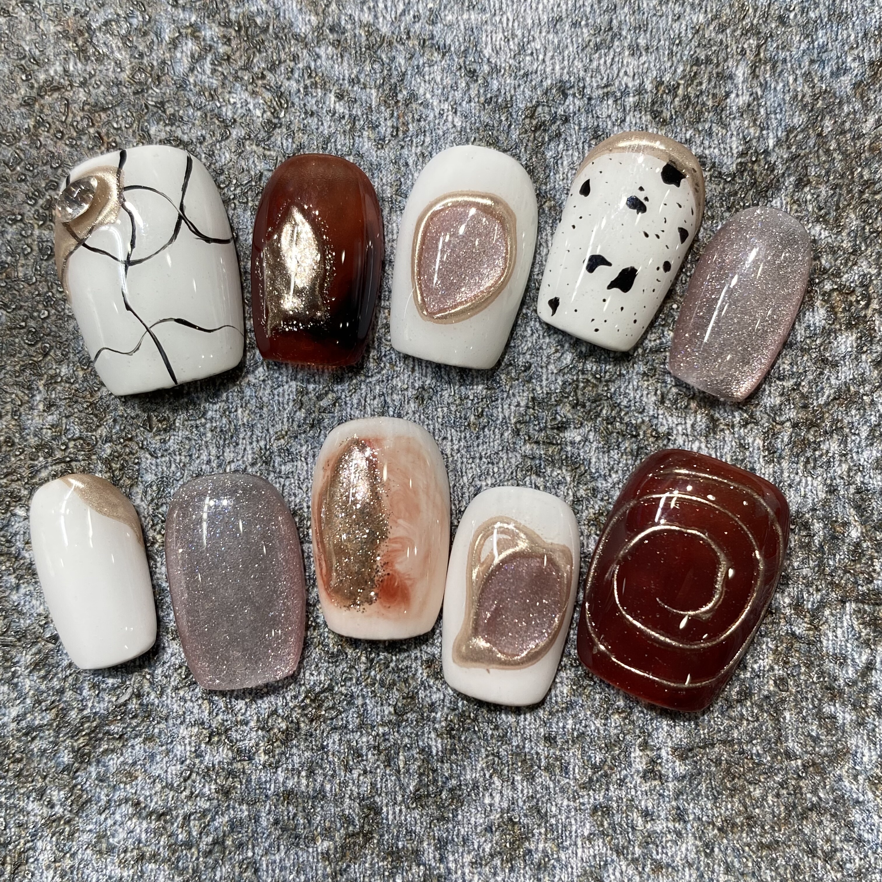 【时光印记】纯手工穿戴甲手绘线条高级感美甲琥珀晕染成品可拆卸