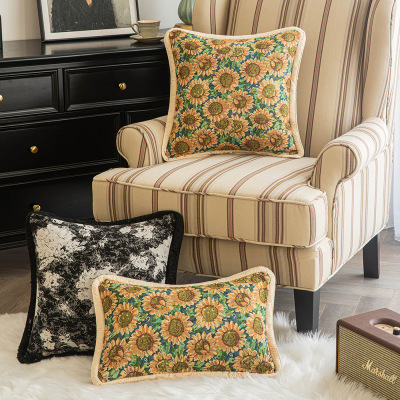 欧式古典提花抱枕套油画风向日葵