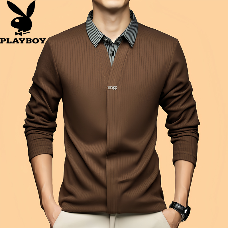 高端不起球衬衫领假两件打底衫