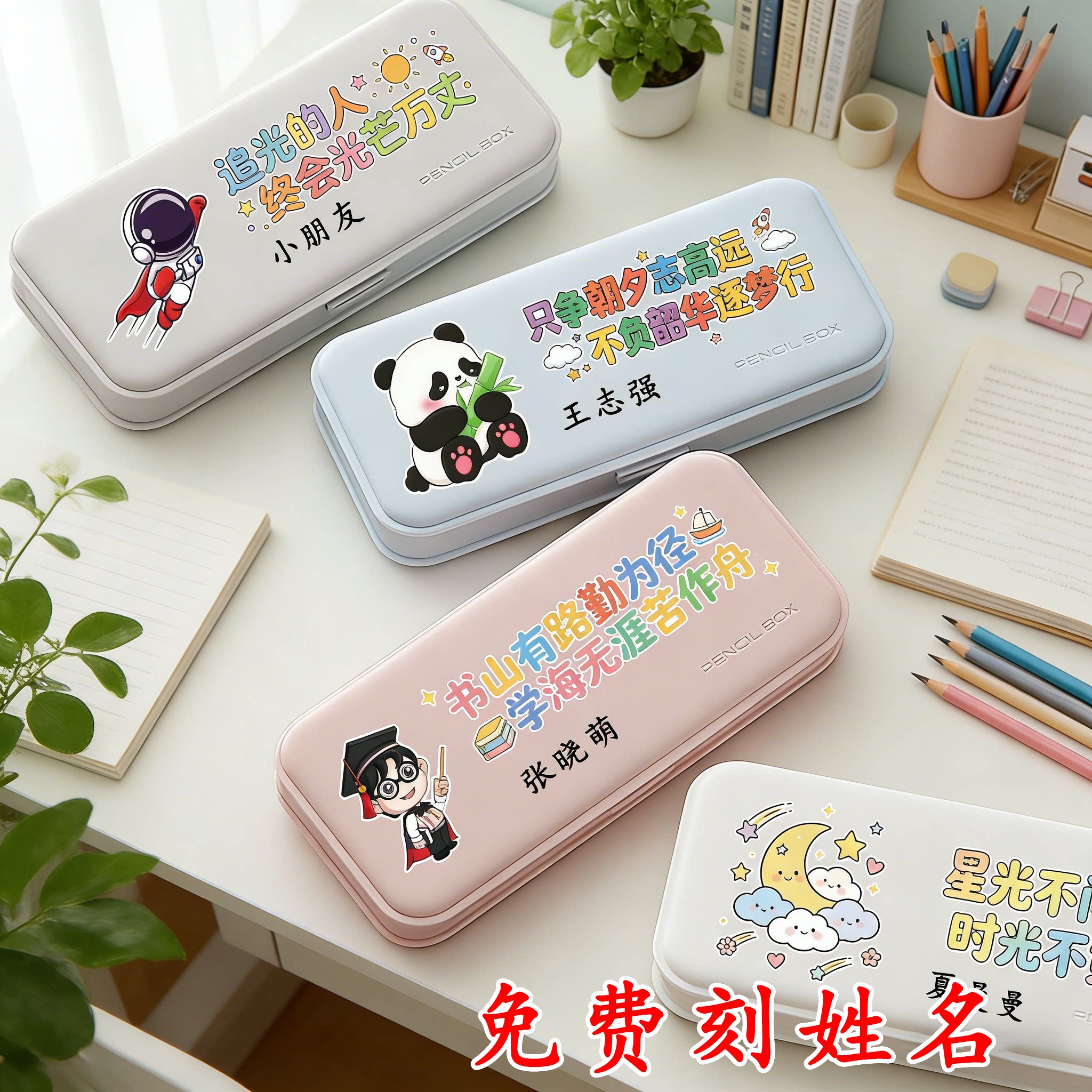 免费定制刻姓名卡通文具盒学生可爱卡通笔盒儿童学习用品收纳盒
