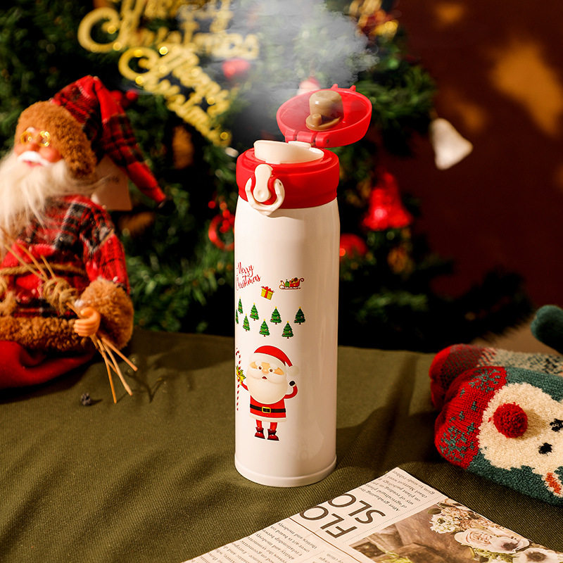 新年节日礼品创意圣诞礼物圣诞雪人保温杯男女弹跳卡通麋鹿水杯