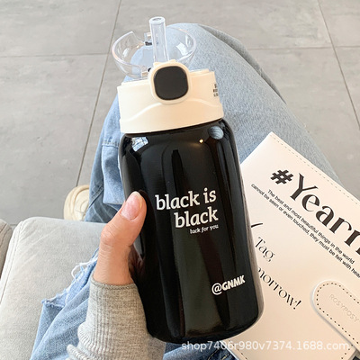 大容量办公室高颜值水杯ins风便携保温杯女士带吸管学生吸管杯子