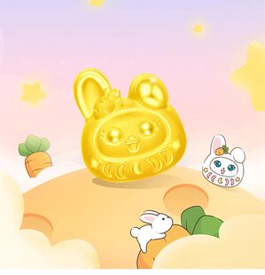 黄金兔耳萌猫转运珠3D硬金小兔子宝宝手链可爱卡通小猫咪足金串珠