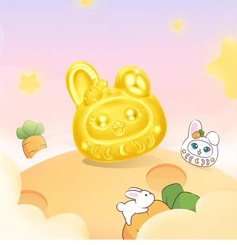 黄金兔耳萌猫转运珠3D硬金小兔子宝宝手链可爱卡通小猫咪足金串珠