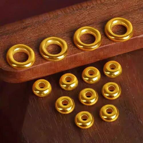 黄金999足金小金环隔珠亮面金圈弟子珠3D硬金隔片乾坤圈文玩配饰