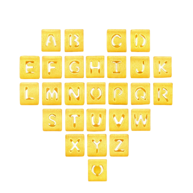 999足金字母转运珠黄金爱心英文数字手串3D硬金红绳手链情侣送礼