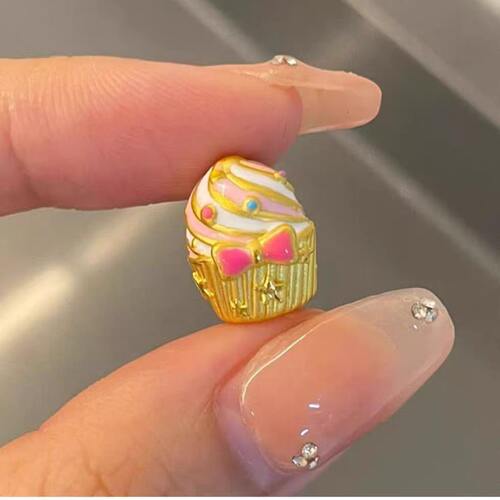999足金纸杯蛋糕转运珠3D硬金黄金冰淇淋蝴蝶结小蛋糕手链送女友