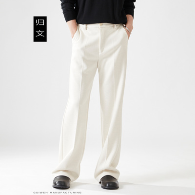 归文白色毛呢加厚弹力休闲裤