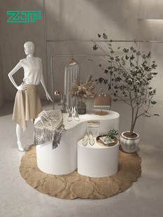 众匠坊服装店中岛流水台展示台白色烤漆展示桌女装店岛台展示柜