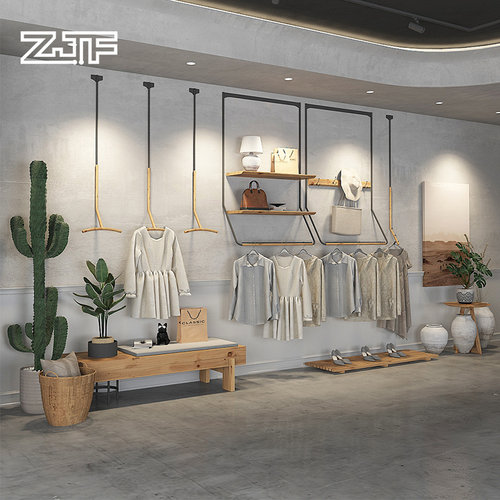 众匠坊服装店展示架原木设计