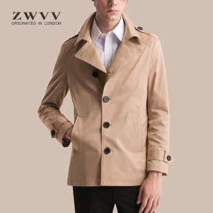 纯色风衣男士 英伦单排扣休闲时尚 外套 外套修身 ZWVV春秋男风衣短款