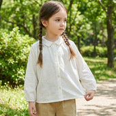 棉麻森系纯色洋气衬衫 单排扣设计日常百搭上衣 男女宝宝2026年春季