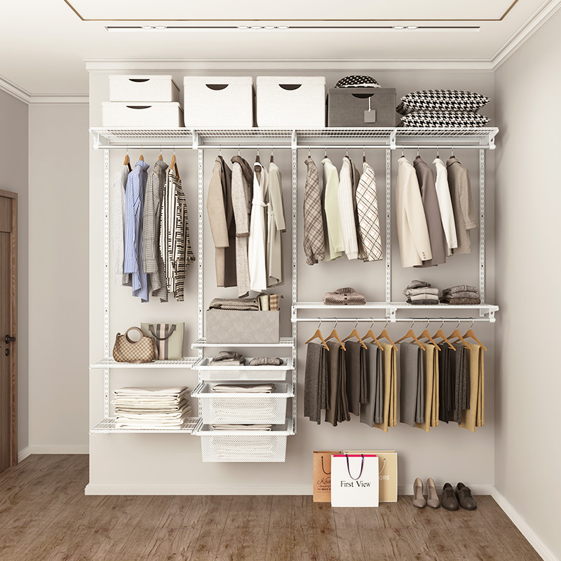 4米衣帽间定制效果图开放式金属衣柜现代0甲醛挂墙式衣橱