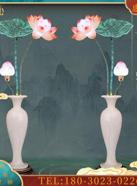 D白玉莲花灯佛前供灯用品摆件荷禅宫灯家用寺庙观音复古灯