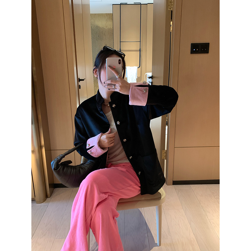 袖口撞色拼接女士唐装外套