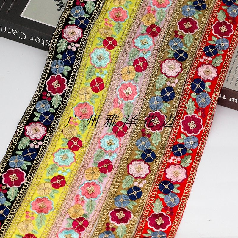 5CM宽 民族风金线刺绣花边辅料 diy手工服装领口裙边窗帘装饰花边,居家布艺,花边,淘宝优惠券,粉丝福利购,淘宝优惠卷