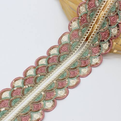 雅泽多色金线花边亮片刺绣条码