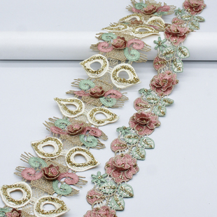 重工出口金线水溶蕾丝花边 裙摆辅料 镂空立体刺绣手工贴花diy服装