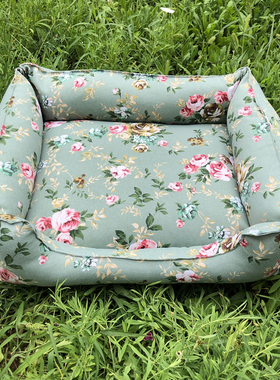 手工DIY狗窝猫窝可拆洗纯棉帆布田园碎花条纹床宠物用品冬季冬季