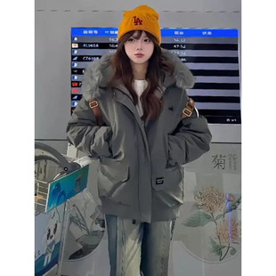 冬季毛领慵懒风宽松大码小个子加厚保暖防寒棉服外套女派克服棉袄