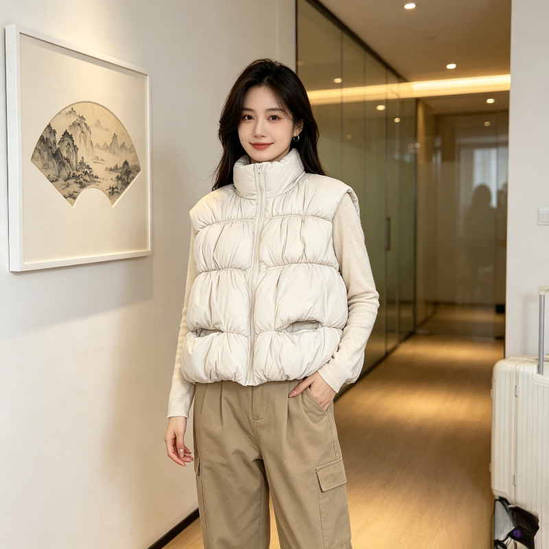 秋冬设计感立领无袖坎肩宽松大码小个子休闲百搭棉服马夹外套女潮