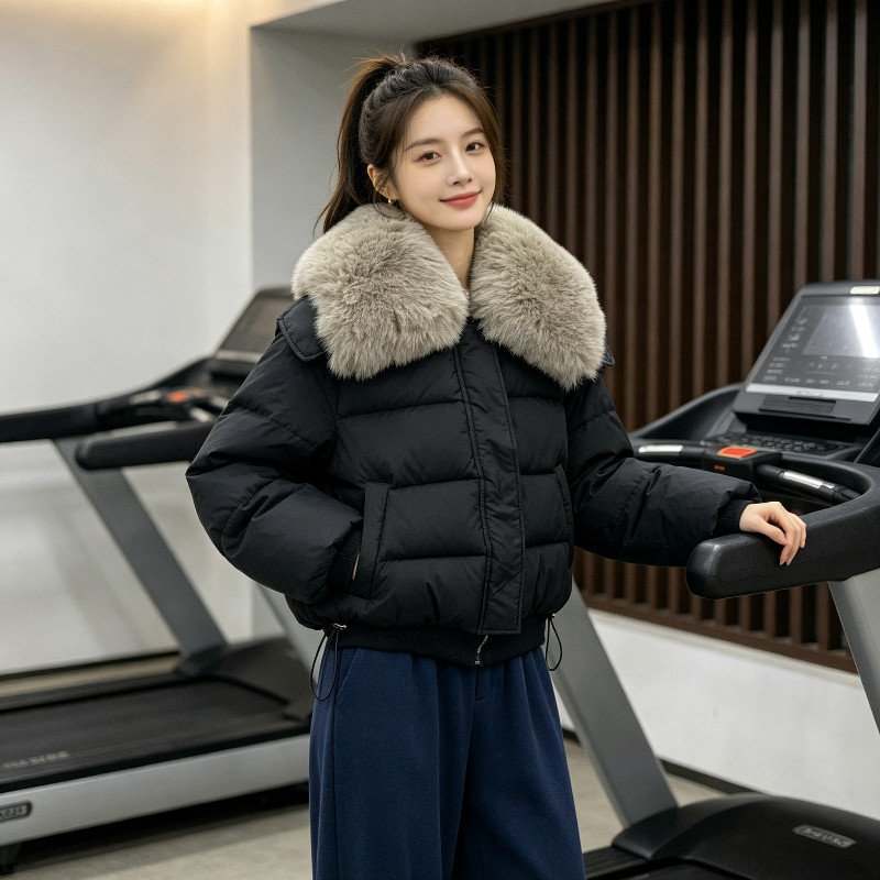 冬季毛领翻领设计感宽松休闲短款小个子棉服外套女百搭面包服洋气