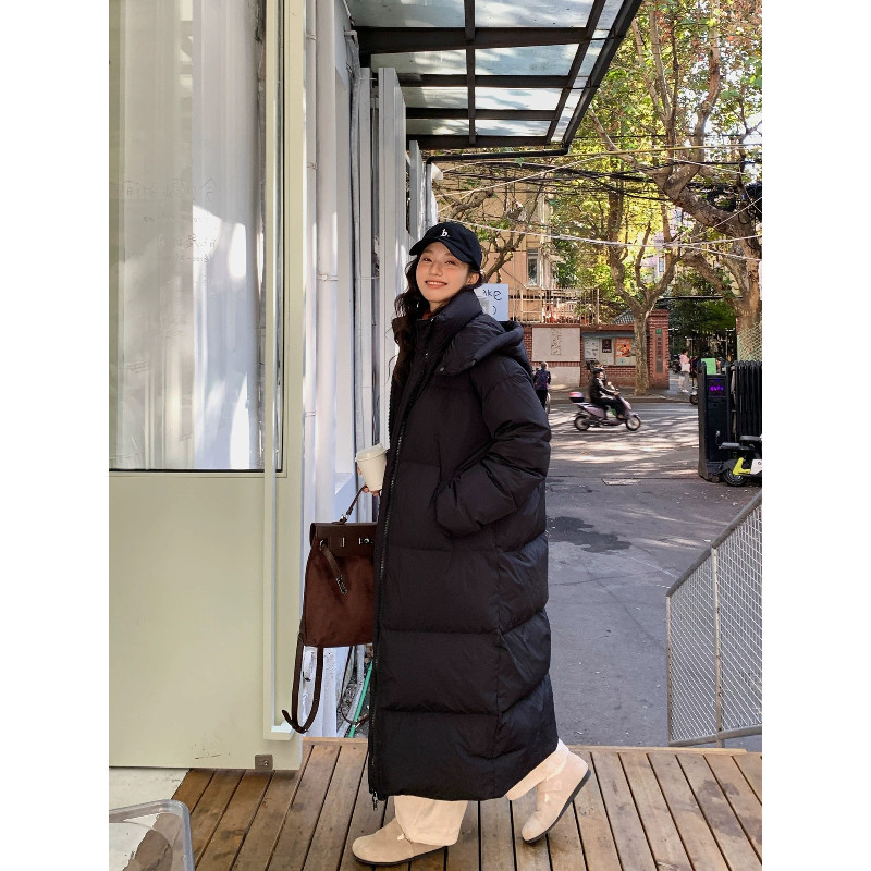 冬季欧货中长款过膝连帽加厚保暖防寒宽松大码小个子棉服外套女潮