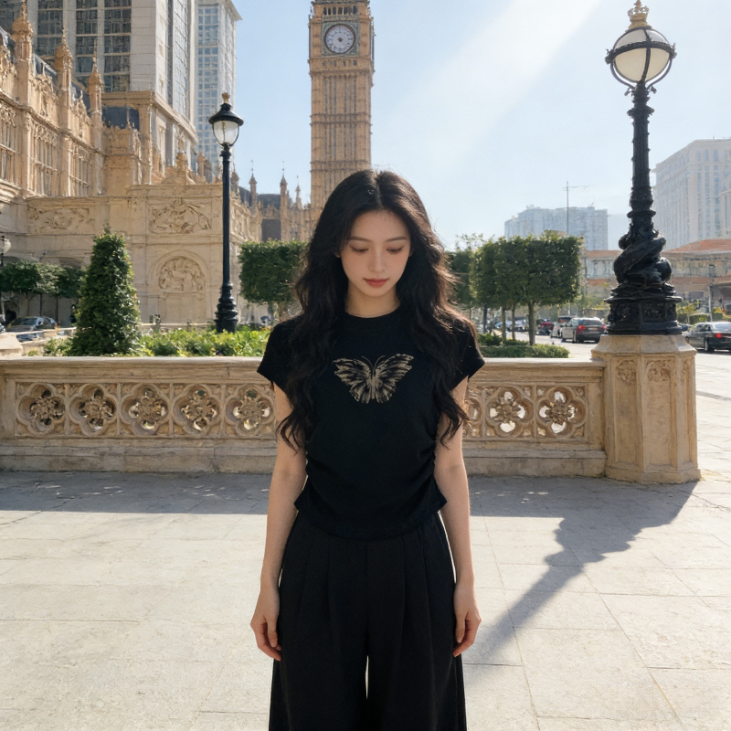 夏季设计感修身显瘦小个子休闲百搭短袖T恤上衣女收腰显瘦洋气潮