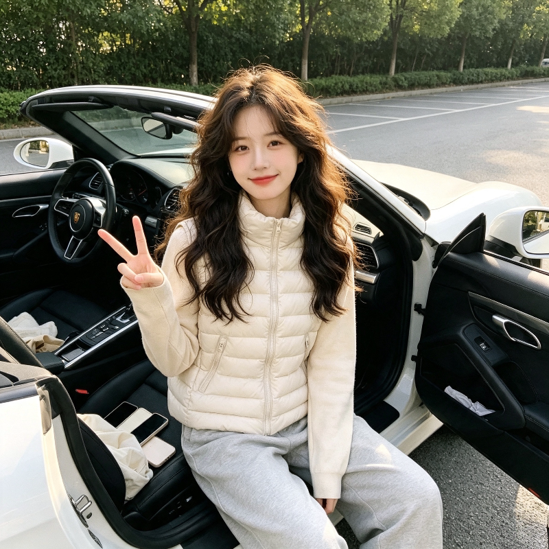 无袖排骨服立领修身显瘦小个子坎肩棉服马夹外套女轻薄款保暖防寒