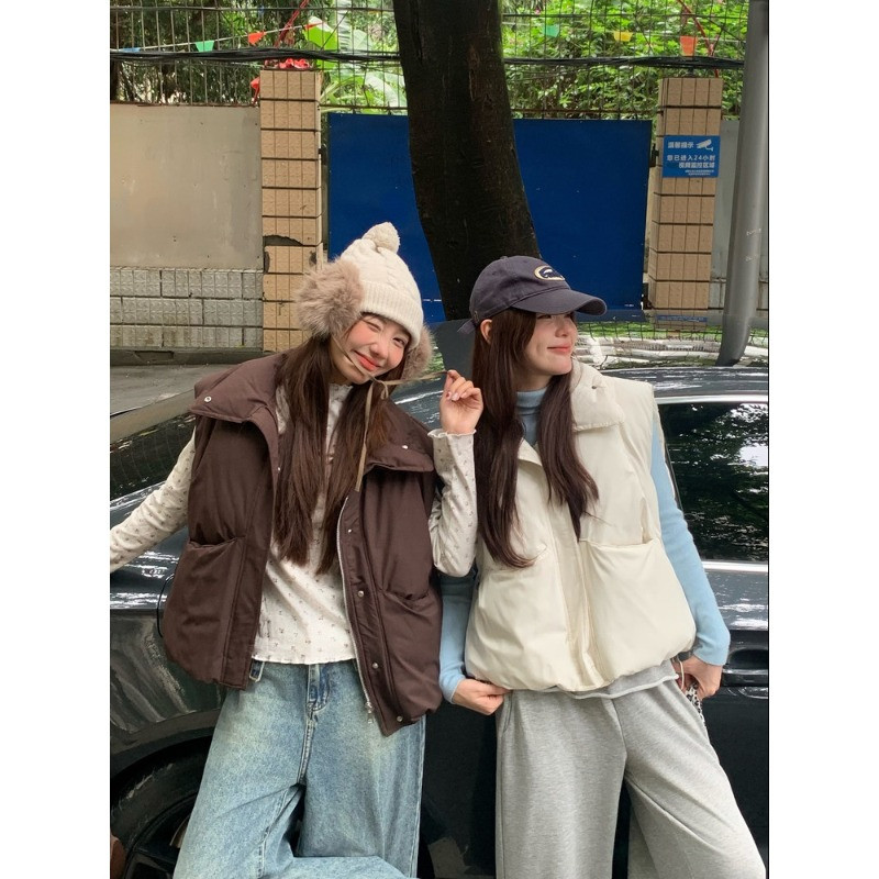 欧货马甲女2026秋冬新款宽松立领坎肩叠穿洋气小个子马夹外穿