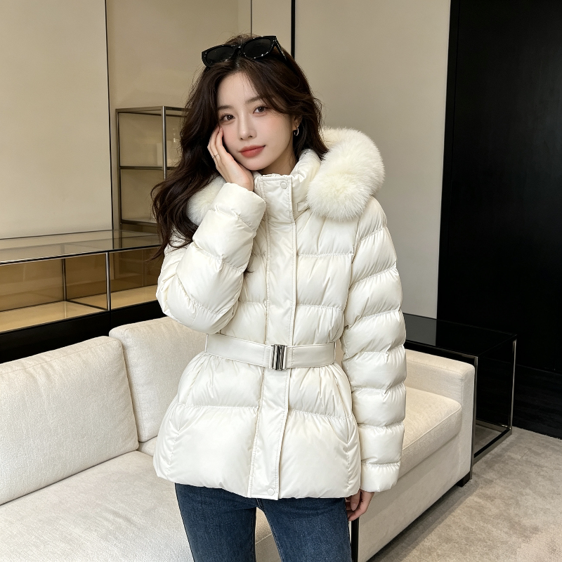 轻奢风连帽大毛领加厚保暖宽松大码小个子休闲收腰棉服外套女洋气