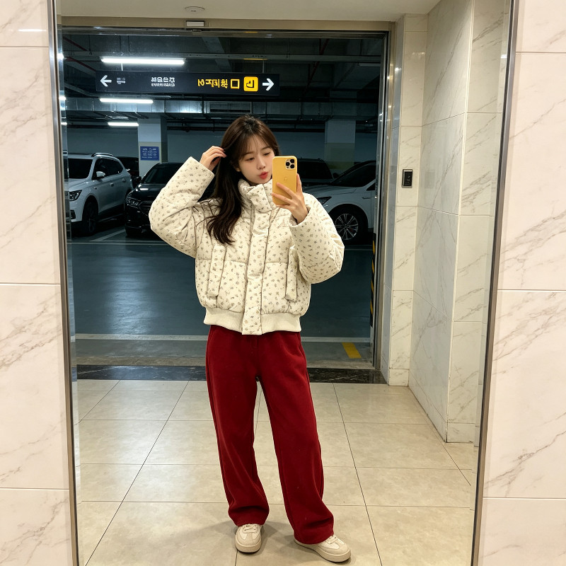冬季小碎花减龄短款休闲宽松大码小个子加厚保暖防寒棉服外套女潮