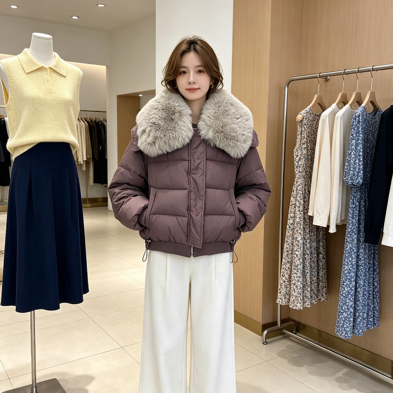 大翻领毛领加厚保暖防寒宽松大码休闲短款小个子棉服外套女面包服