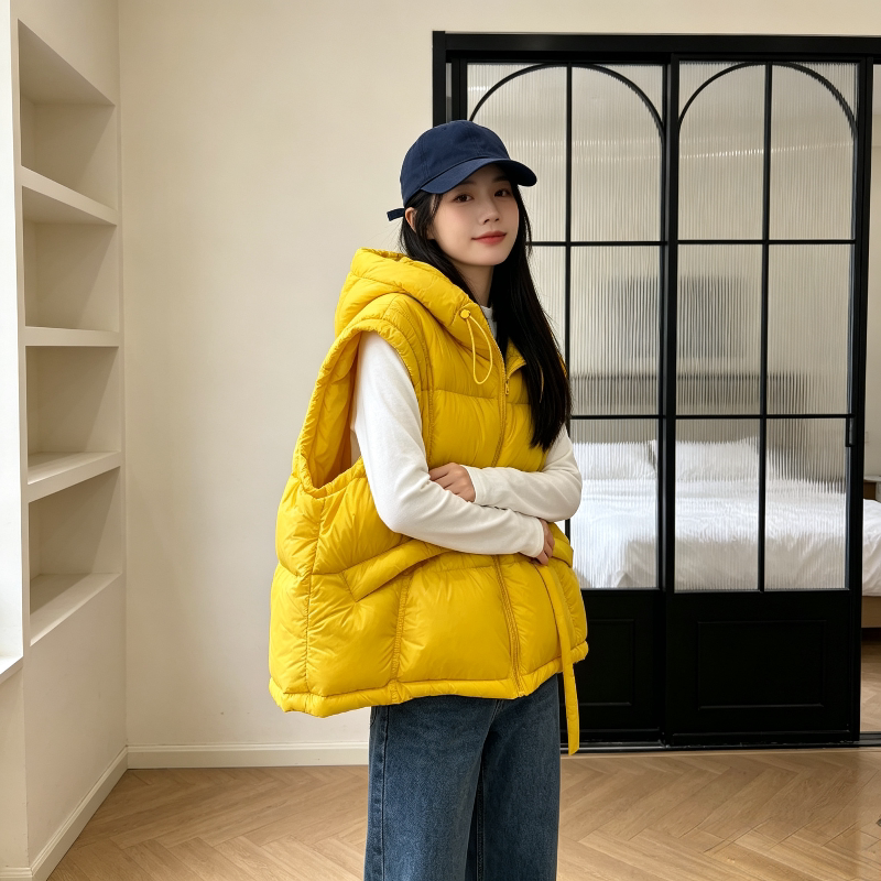秋冬慵懒风连帽宽松大码小个子无袖坎肩加厚棉服马夹外套女马甲潮