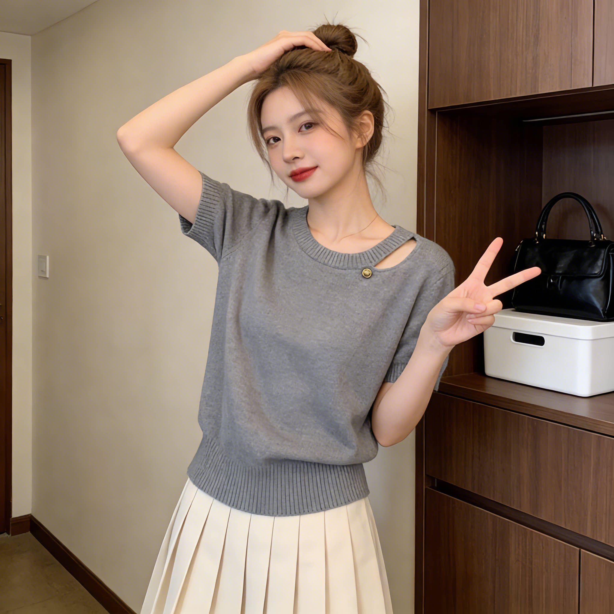 小众设计感夏季短袖露肩小心机针织衫T恤上衣女休闲百搭宽松内搭