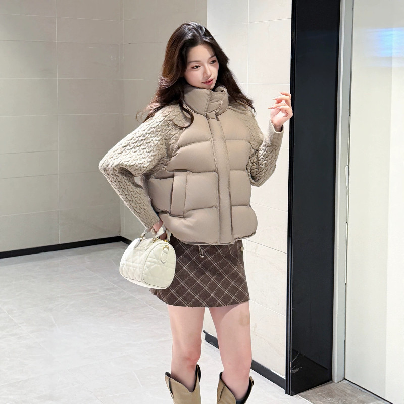 欧货针织麻花袖子拼接宽松立领休闲百搭大码棉服外套女气质小个子