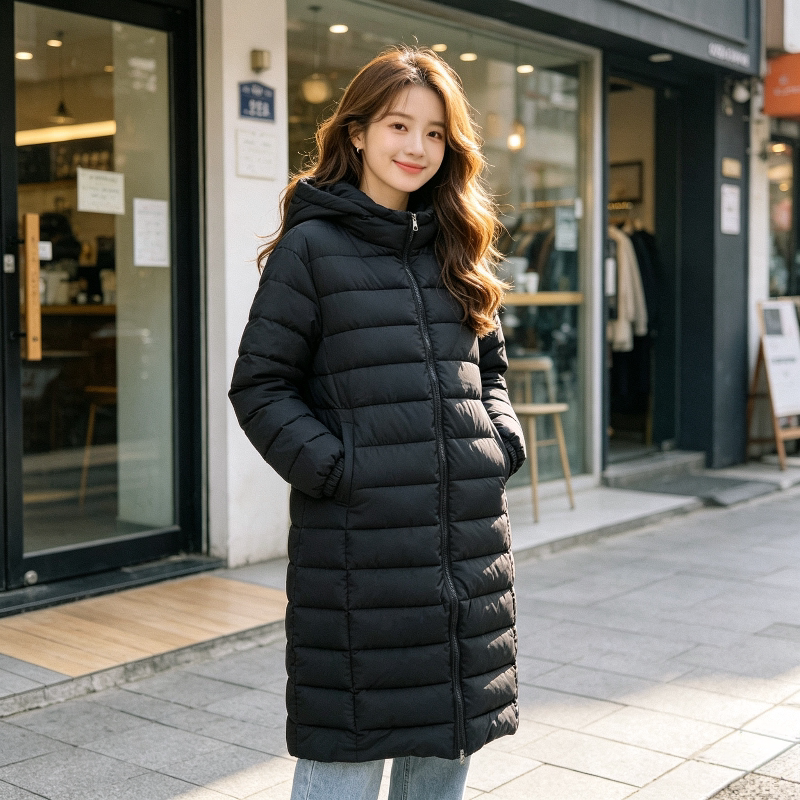 冬季中长款过膝连帽加厚保暖休闲百搭棉服外套女气质面包服棉袄潮