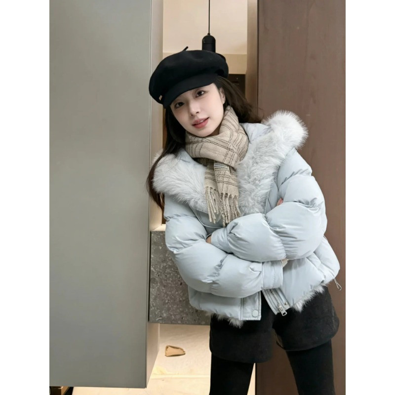 冬季轻奢气质大毛领保暖防寒短款小个子休闲百搭棉服外套女面包服