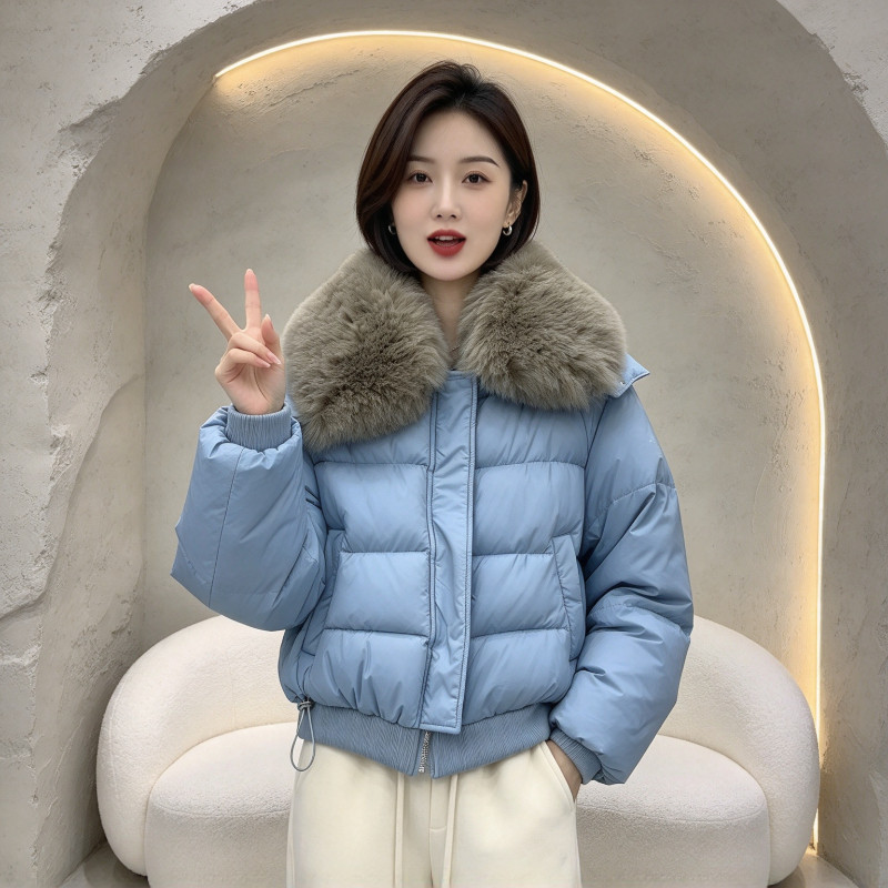 大翻领毛领加厚保暖防寒轻奢气质冬季短款棉服外套女面包服棉袄潮