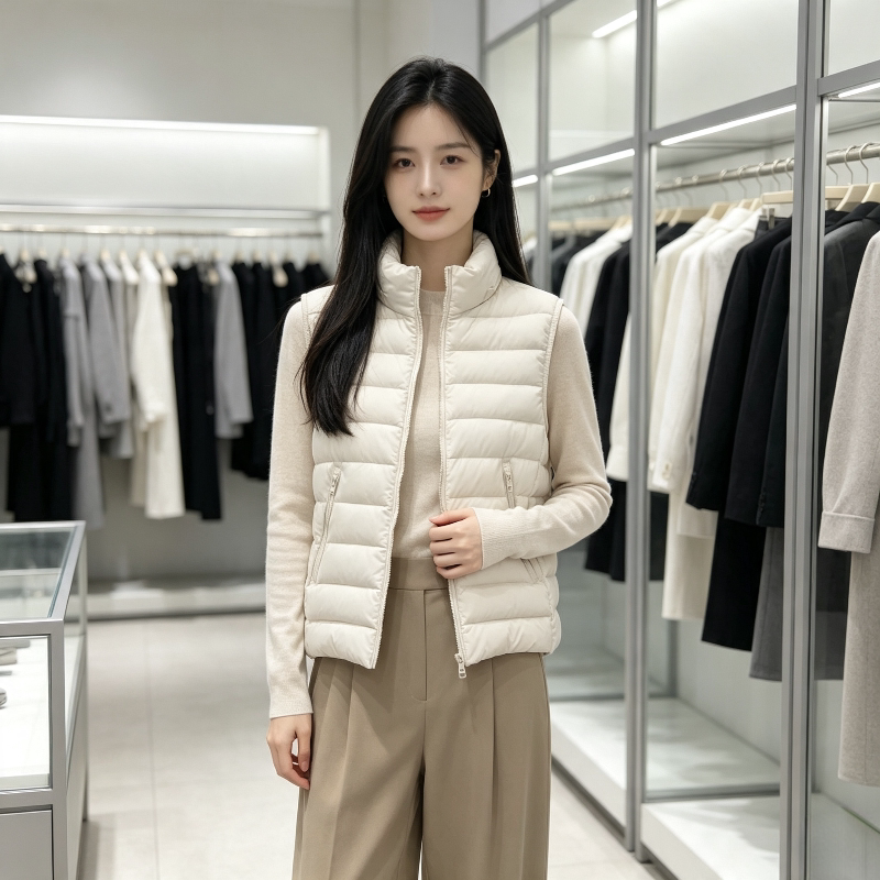 温柔风立领修身显瘦小个子无袖坎肩轻薄款排骨棉服马夹外套女洋气