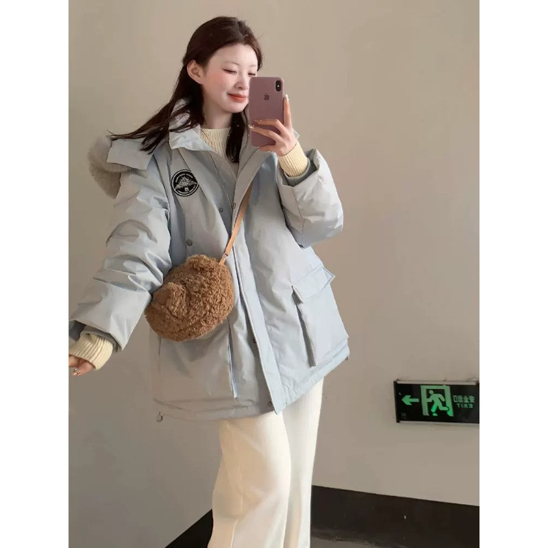 连帽温柔风毛领加厚保暖防寒宽松大码小个子棉服外套女派克棉袄潮