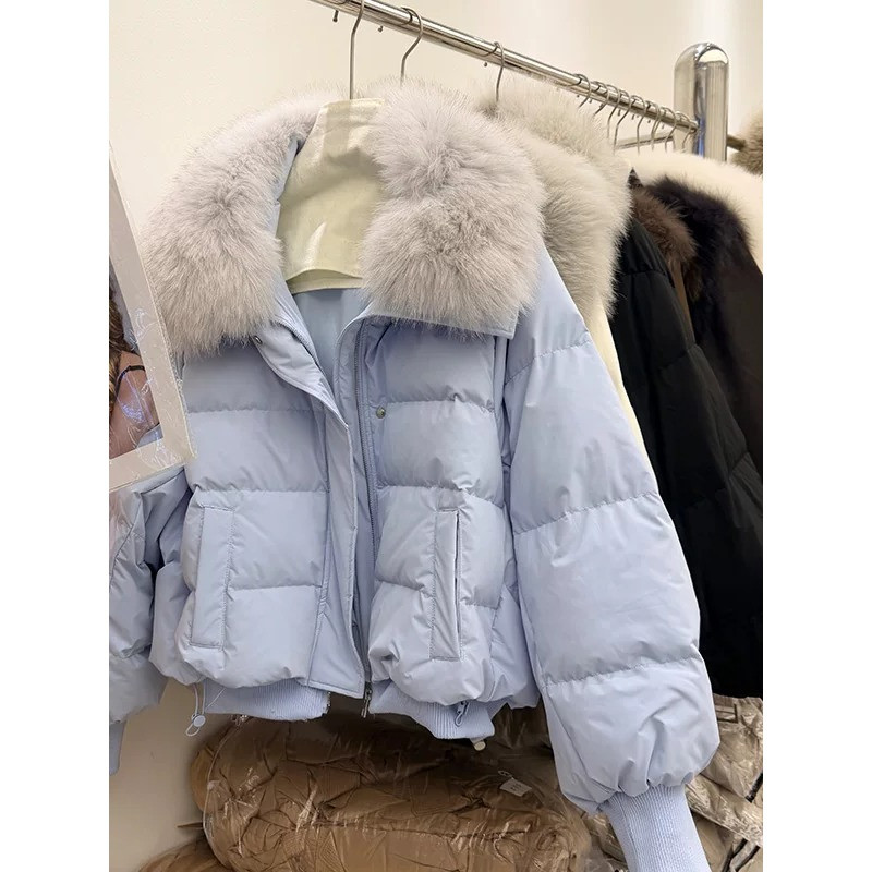 大翻领毛领短款设计感宽松冬季加厚保暖防寒棉服外套女面包服洋气