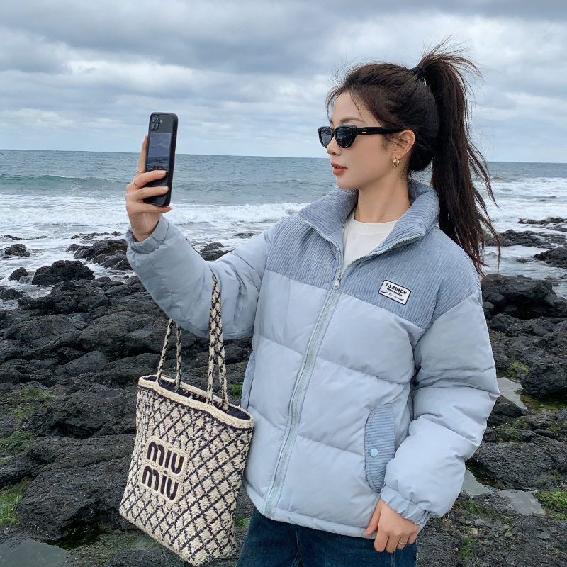 灯芯绒拼接撞色设计感宽松大码小个子慵懒风棉服外套女面包服棉袄