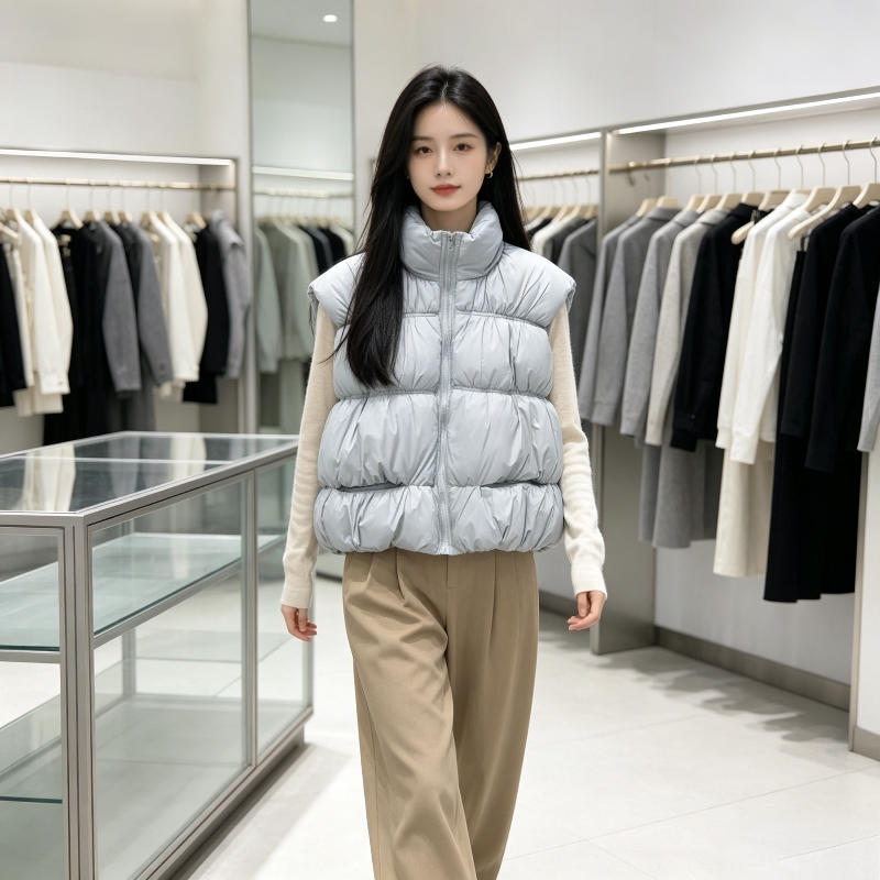 秋冬温柔风设计感宽松大码小个子无袖坎肩棉服马夹外套女减龄百搭