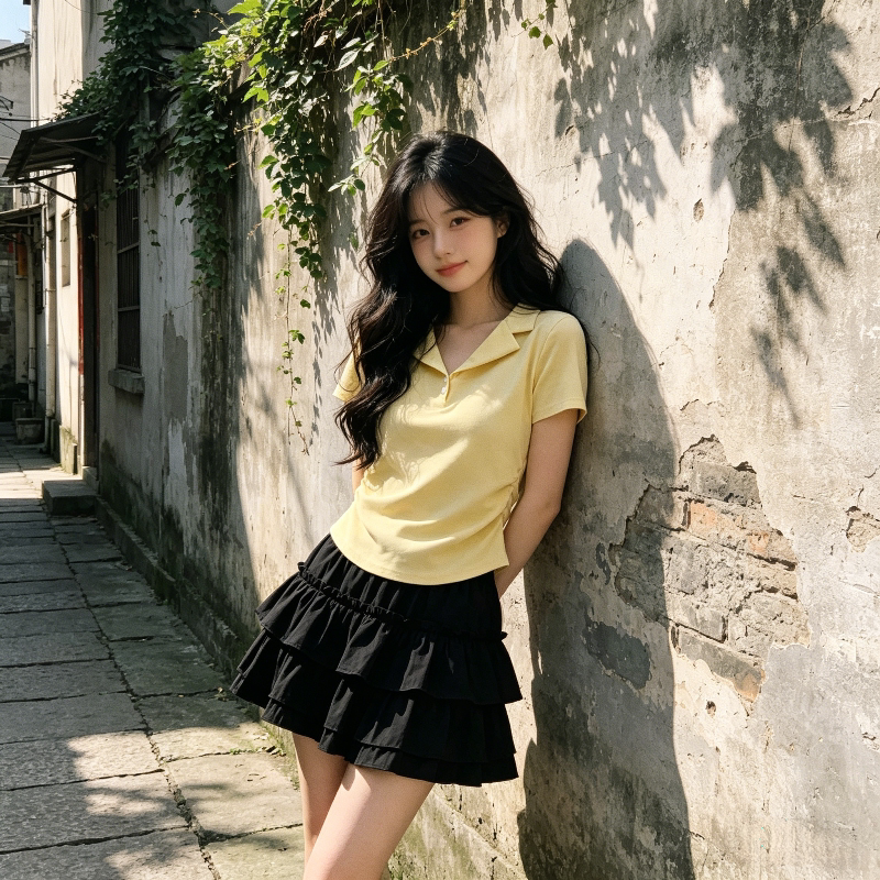 奶黄色温柔风减龄设计感短款洋气小个子洋气修身显瘦短袖T恤上衣