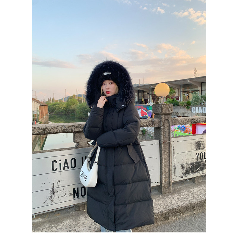 冬季欧货大毛领中长款过膝加厚保暖防寒棉服外套女气质棉袄大衣潮
