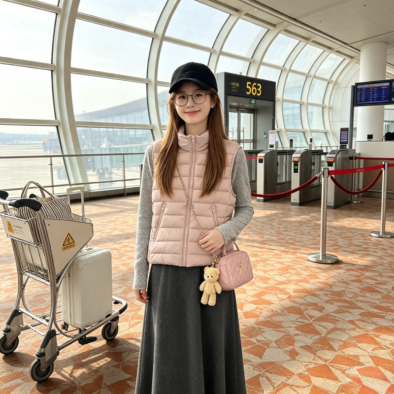 秋冬轻薄款修身显瘦小个子无袖坎肩立领棉服马夹外套女排骨服减龄