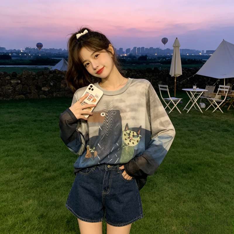 夏季薄款冰丝透气宽松大码慵懒风休闲百搭小个子防晒长袖T恤女潮