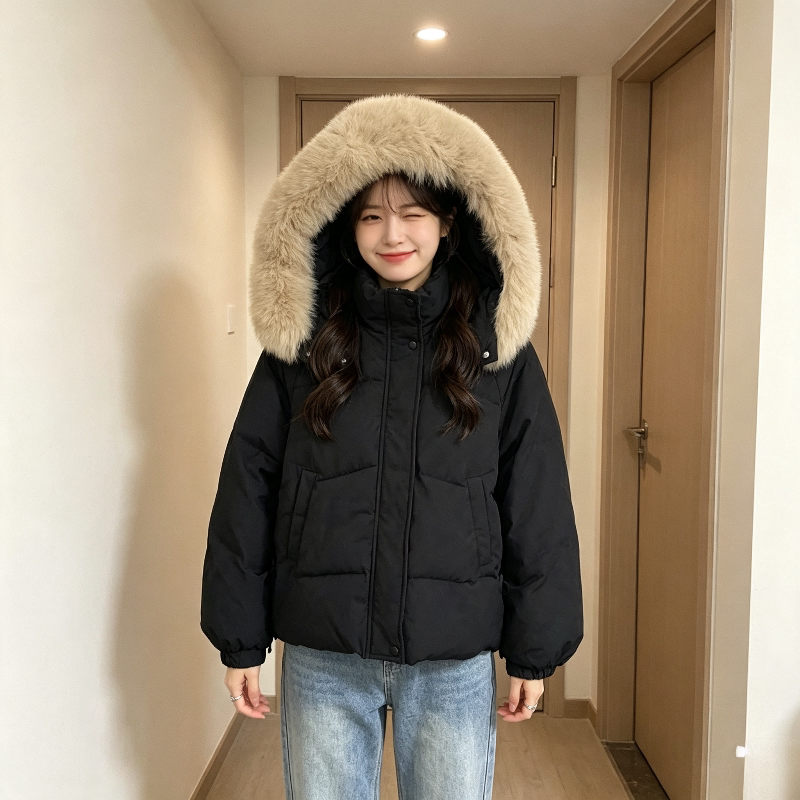 欧货冬季大毛领加厚保暖防寒宽松大码小个子棉服外套女面包服棉袄