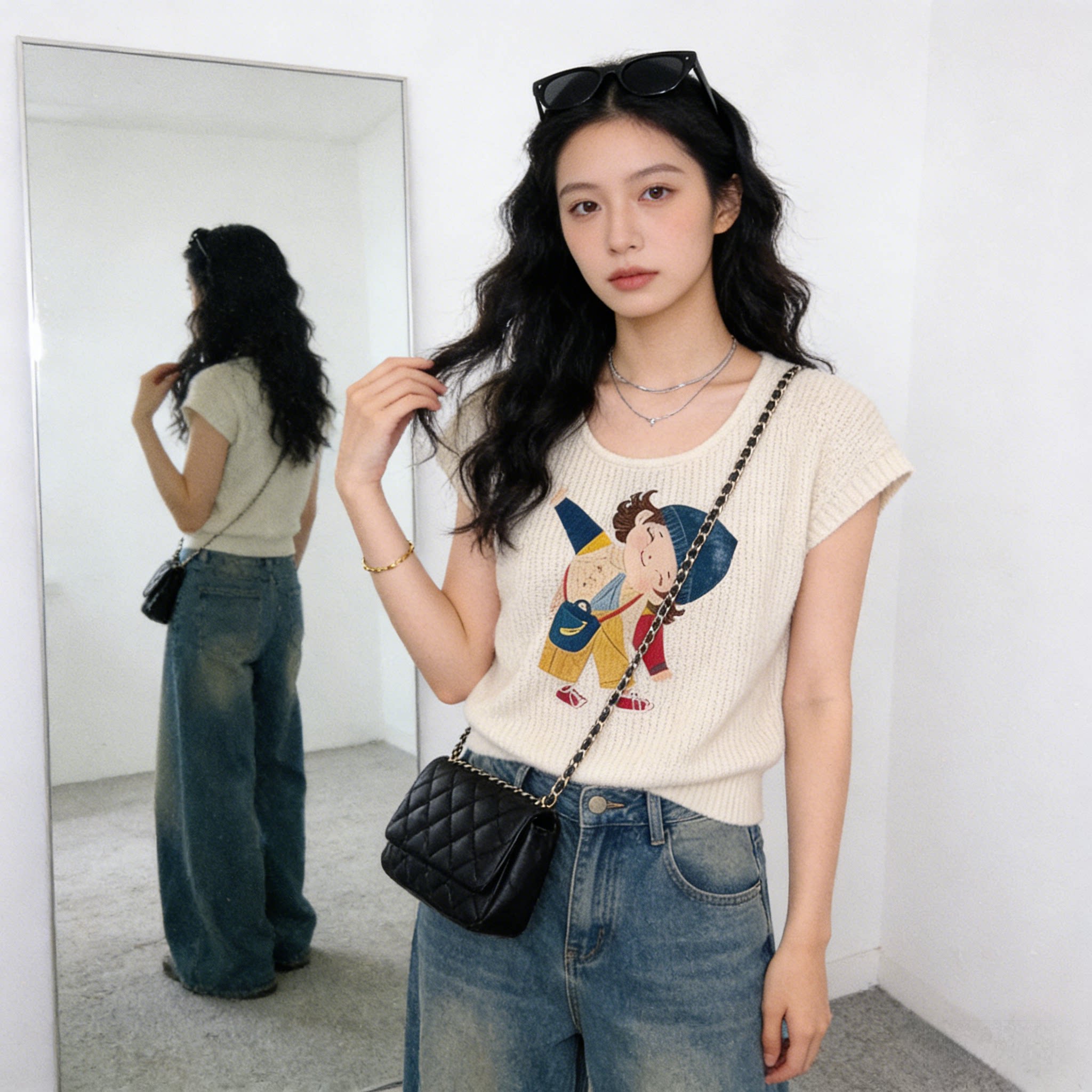 正肩可爱针织衫短袖t恤女夏季ins高级感超好看薄款冰丝短款小上衣